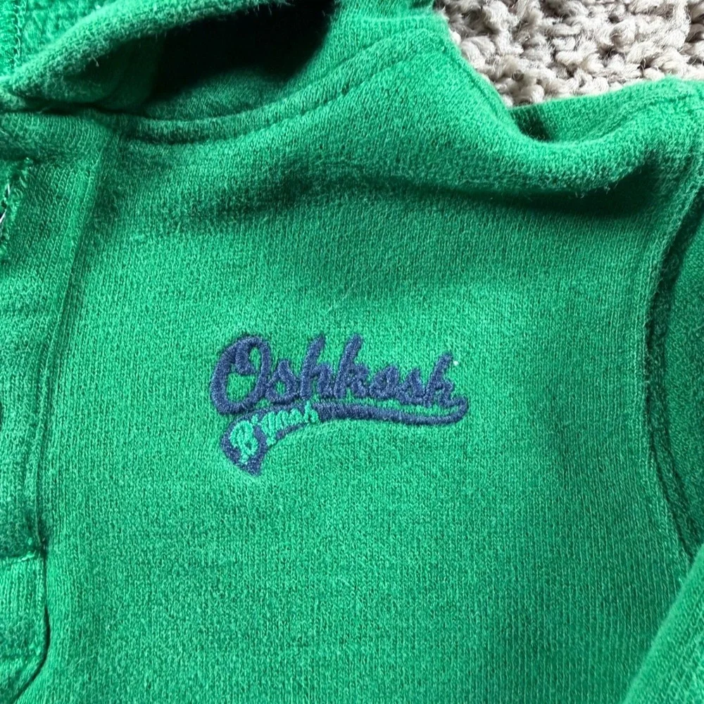 Osh Kosh Green Henley Pullover Hoodie Baby 6 Mo Fleece Sweatshirt Logo‎ cozy
